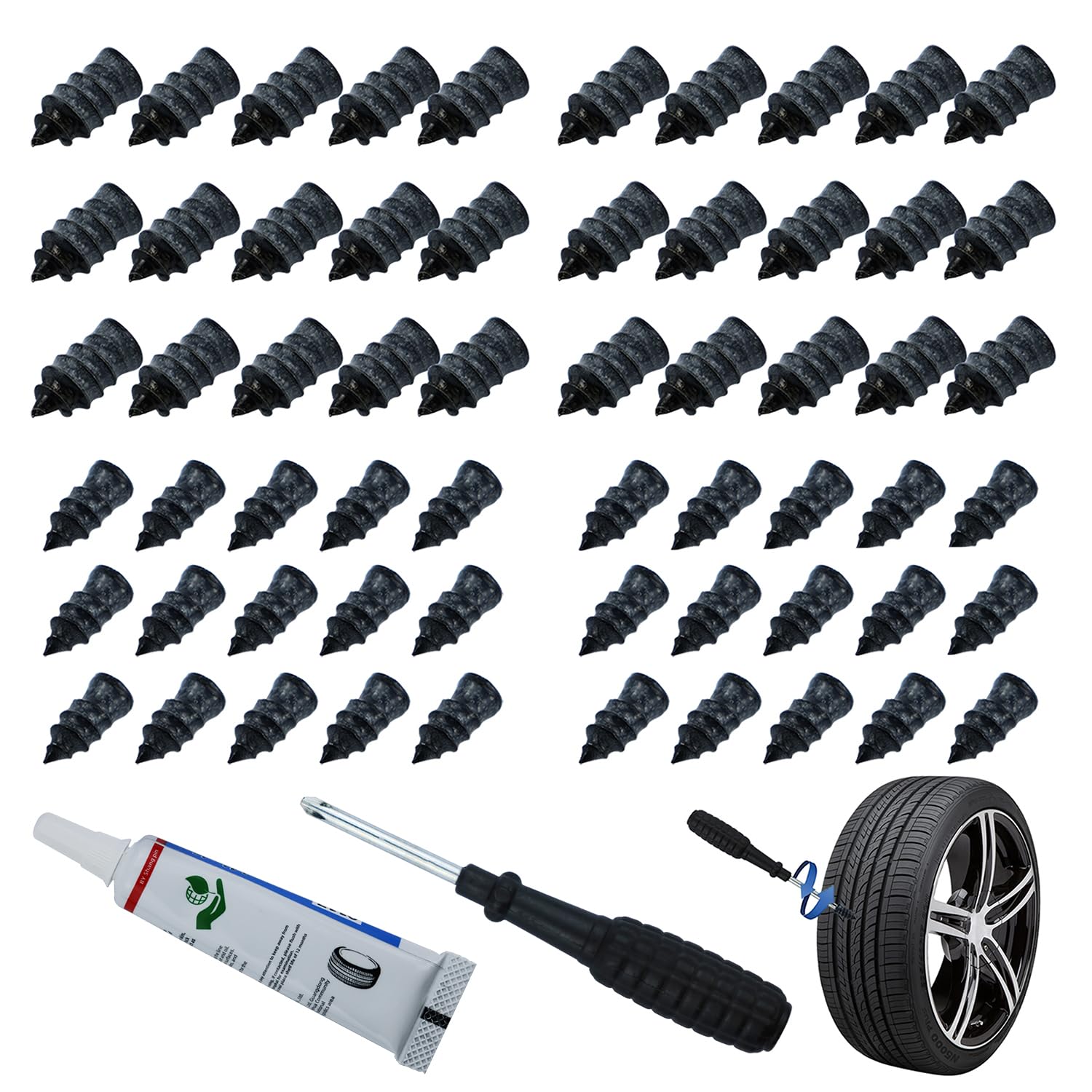 Photo 1 of Bntyok 60 Pcs Tire Repair Rubber Nail Tire Repair Nail Tire Repair Rubber Screws Fast Tool Self-Service Suitable for Car Motorcycle Jeep Tire Puncture Repair ONLY SMALL ONES
