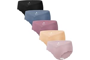 Angelhood Maternity Underwear 5 Pack - Seamless Breathable Under Bump Panties for Pregnancy & Postpartum with Wave Edge