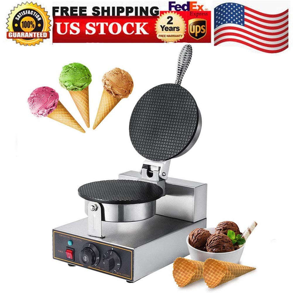 Ice Cream Machines,100V Electric Ice Cream Waffle Cone Maker Stainless Steel Nonstick Electric Egg Biscuit Roll Maker Machine Bake Machine Baker Pastry Making Baking Tools Electric Egg Roll Ice Cream Cone Maker, USA STOCK