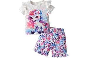 Kids Girl's Short Sleeve Set Toddler Girls Summer T-shirt Shorts Set 2 Pack Cartoon Costume 2-7Years