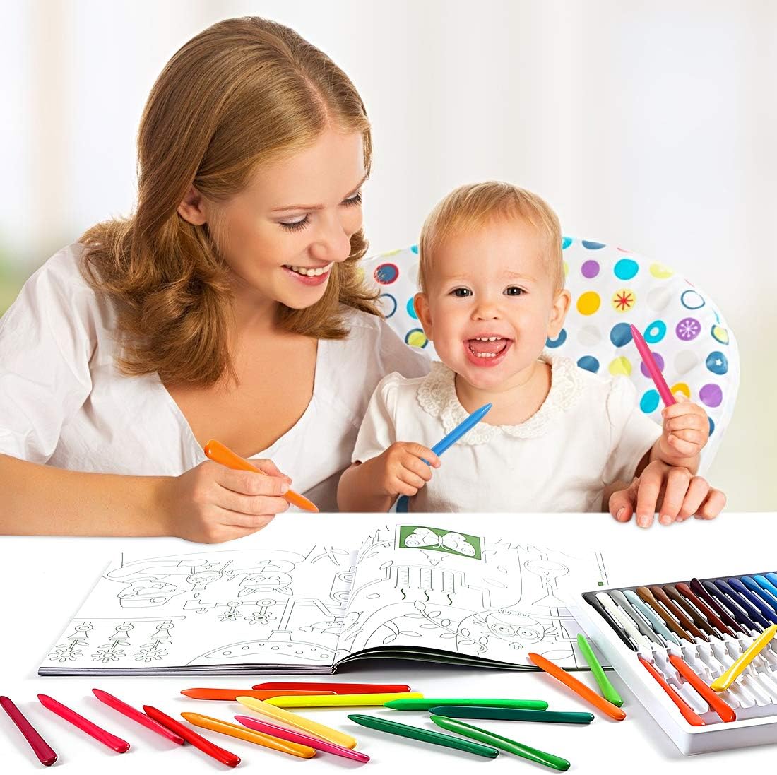Mibor Crayons Set with Kids Coloring Book - 36 Washable Crayons with 80 Pages Coloring Book, Kids Art Paint Sets, Crayon Painting Supplies for Kids Students Toddlers Beginners Drawing Party Favors: Toys & Games