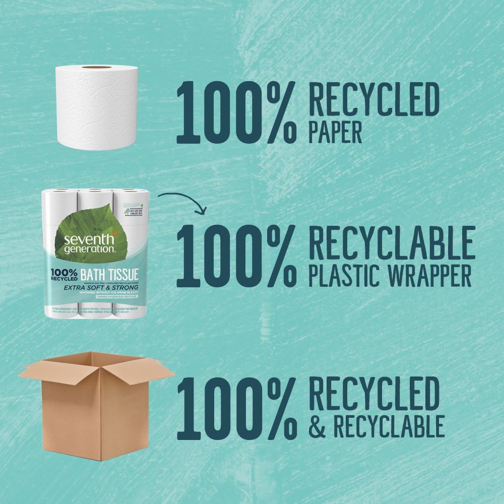 Seventh Generation White Toilet Paper 2-ply 100% Recycled Paper, 24 Count of 240 Sheets Per Roll, Pack of 2: Health & Personal Care