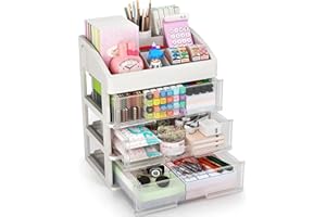 ORGIDOL Desk Organizer with Drawers, 3 Drawers Storage Organizer, Desktop Storage Drawers for Office/School Supplies, Plastic Stationary Makeup Organizer, Desk Storage Box for Office, School, Home