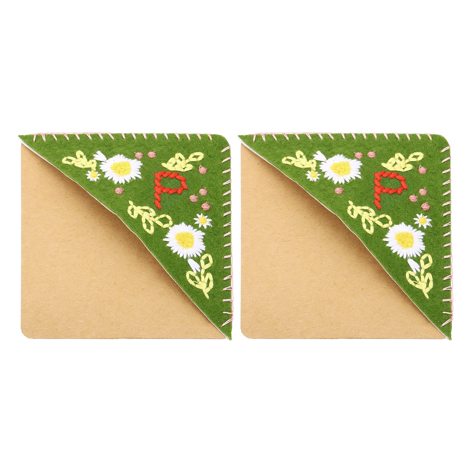 PATIKIL 2pcs Corner Bookmark, Letter Book Mark Personalized Embroidered Bookmark Cute Letter Book Mark Flower Felt Triangle for Reading Women Men Book Lovers Gift Teacher, Green, Letter P