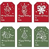 120 PCS Merry Christmas Design Tags, 3x2 in Christmas Name Gift Sticker, Christmas Gift Tags with String, Large Winter Holiday Gifts Labels for Party Favor, Christmas Decorations DIY Craft Xmas Gifts