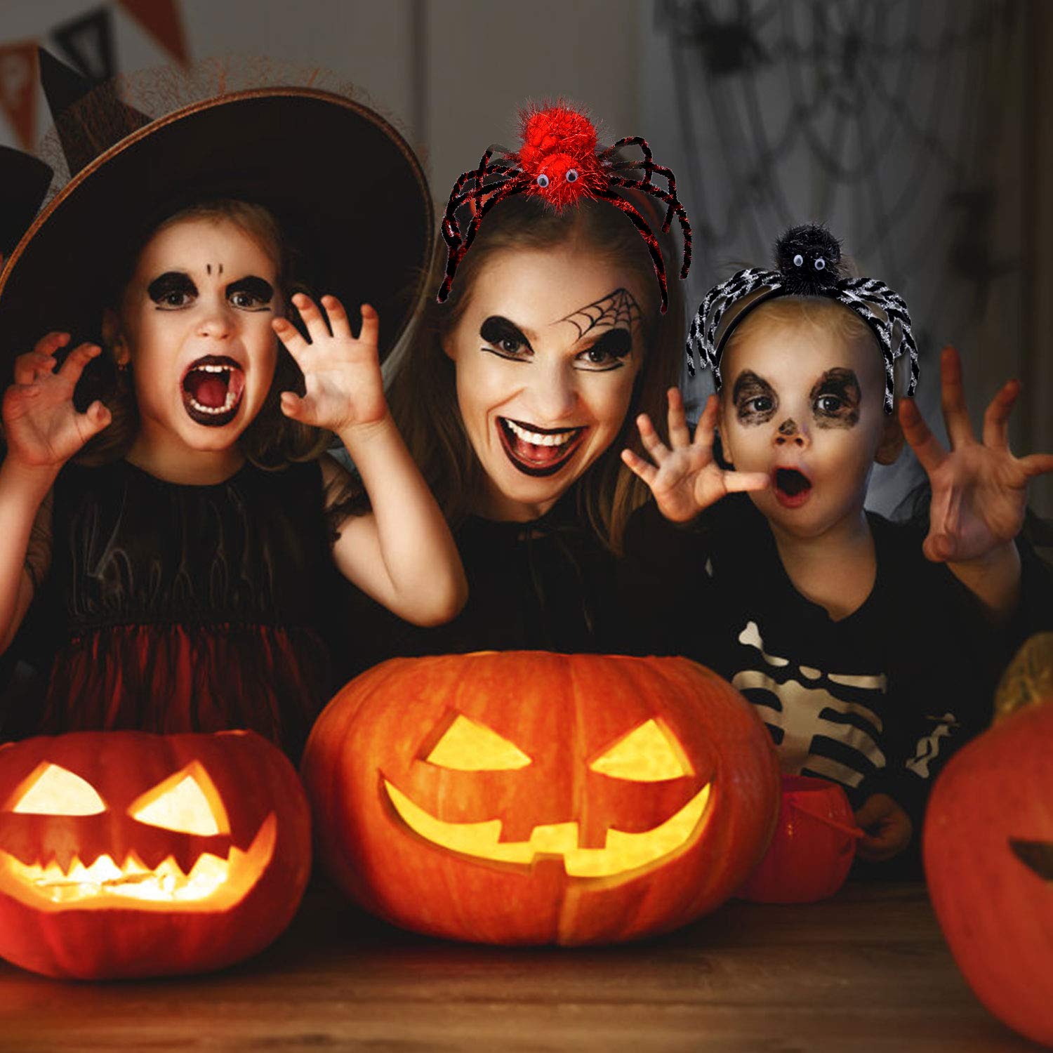 6PCS Halloween Headband & 6 PCS Skull Hair Clip,Aniwon Creative Spider Headband Halloween Party Headband Hair Hoop for Kids and Women,Dress up Costume Halloween Party Supplies