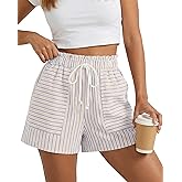 BTFBM Casual Striped Shorts for Women 2026 Spring Summer Elastic Waist Y2K Lounge Pajama Vacation Beach PJ Bottoms Clothes