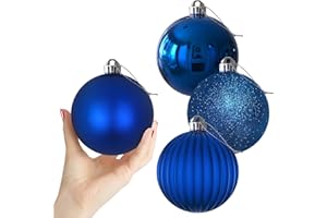 GAMEXCEL Royal Blue 4.0" Large Christmas Balls - Christmas Tree Decoration Ornaments Shatterproof Hanging Balls for Birthday Halloween Holiday Wedding Decorations Set of 4pcs