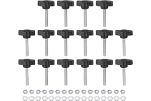 HARFINGTON 16pcs Tee Wing Knobs M5 x 30mm Metric Thread 27mm Z/T Head Plastic Handles Thumb Screws Hand Clamping Threaded Stud Knob Grip Thumbscrew with Nuts Washers, Black
