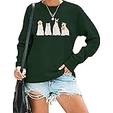 AIIWEIS Halloween Ghost Dog Sweatshirt Women Funny Spooky Season Long Sleeve Shirt Crewneck Halloween Pullover Top