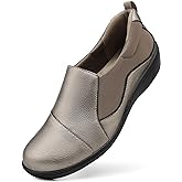 Hueneph Women's Comfort Leather Loafers Cute Casual Slip On Lightweight Walking Flats Everyday Work Shoes