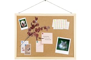 GDMINLO Cork Board Bulletin Board, 15.7"X 11.81" pin Boards for Walls, Oak Wood Finish Frame, Wall Mounted Cork Board for Office Home and School(Pins, Eye Bolts, gaskets, Screws)