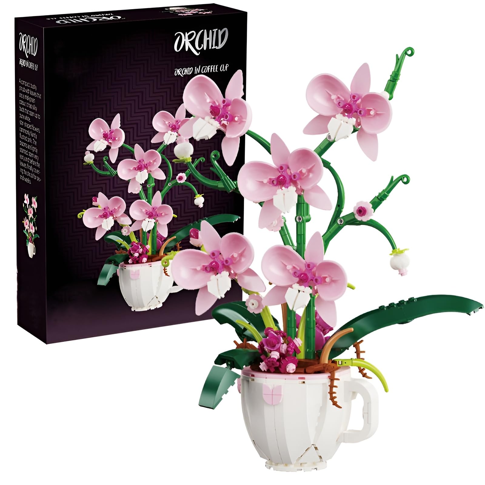 Orchid Flower Building Blocks Set, 567PCS Coffee Cup Artificial Flower Plant Toys Building Kit, Botanical Collection Model for Home Décor, Great Gift for Birthday and Anniversary for Her and Him(3005) — image 1