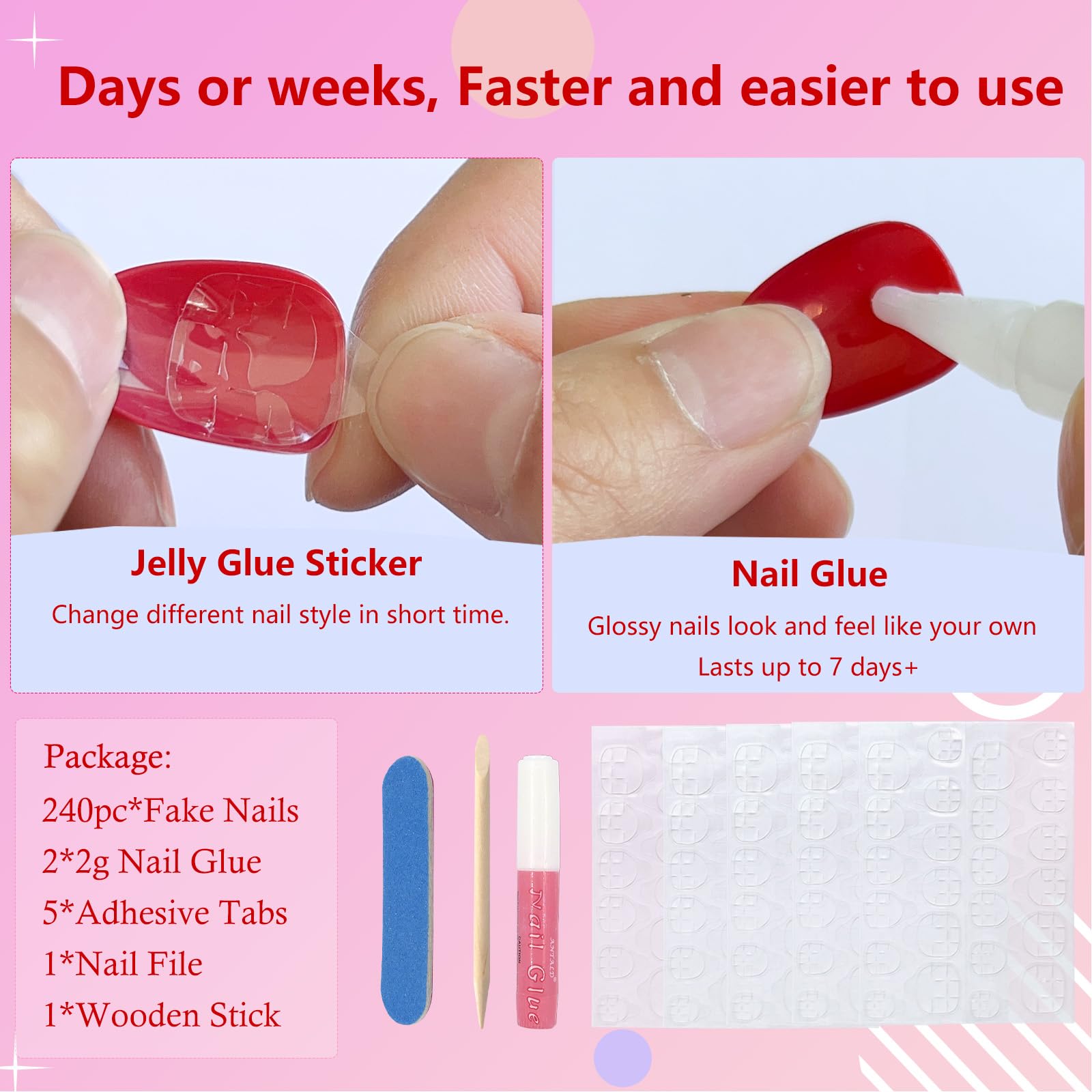 AddFavor 240pcs Press on Nails Short Square Fake Nails Glossy Full Cover Acrylic Artificial Glue on Nails Kit for Women and Girls, Brown Nails - Image 7