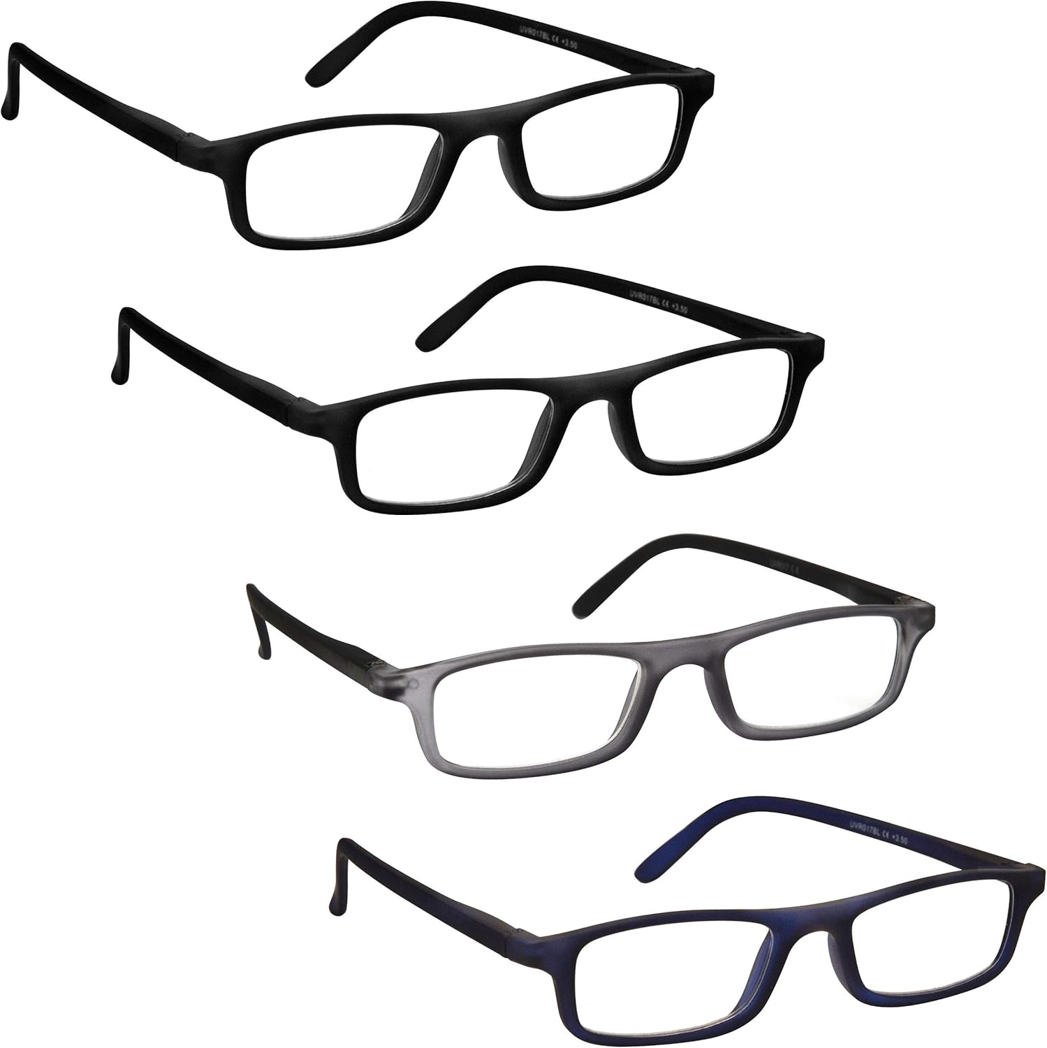 OPULIZE The Reading Glasses Company Black Matt Grey Navy Blue Readers Value 4 Pack Mens Womens Spring Hinges RRRR17-1173 +2.50