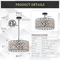 Crystal Ceiling Light Black Modern Chandelier