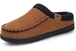 ATHMILE Slippers for Men Memory Foam Indoor Outdoor Moccasin House Shoes Slip-on Comfy Knit Slippers for Bedroom Home