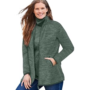 Woman Within Zip-Front Microfleece Jacket Long Oversized Fleece
