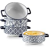 Soup Bowls with Handles - 24oz Ceramic French Onion Soup Crocks Serving Bowls for Pasta Cereal Beef Stew Pot Pies Casserole -
