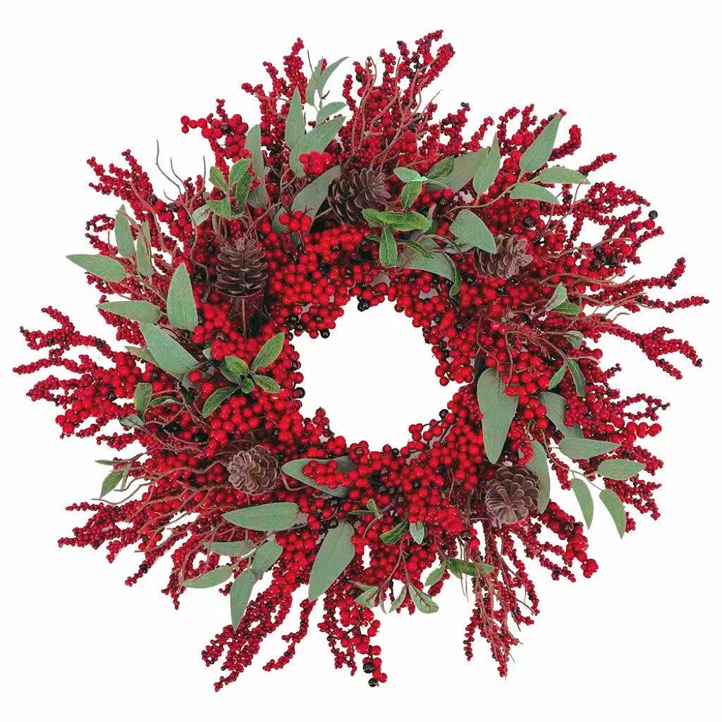 Photo 1 of 20 inch red Berry Christmas Wreath for Front Door?Used for Wall, Window, Porch, Farmhouse, Indoor and Outdoor Home Decoration
