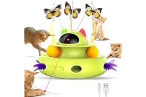 CATISM Cat Toys 4-in-1 Interactive Cat Toy for Indoor Cats,Electronic Automatic Cat Pointer Toys, Cat Feather Toys Track Balls Kitten Toys, Indoor Exercise Cat Wand Toy Green