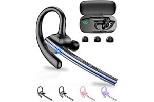 New bee Bluetooth Headset V5.1 Bluetooth Earpiece Dual Mic with 500mAh Charging Case 72H Talk Time Hand-Free Wireless Headset