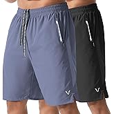 Vkluck Athletic Running Shorts for Men 2 Pack 7"/9" Quick Dry Workout Gym Shorts with Zipper Pockets