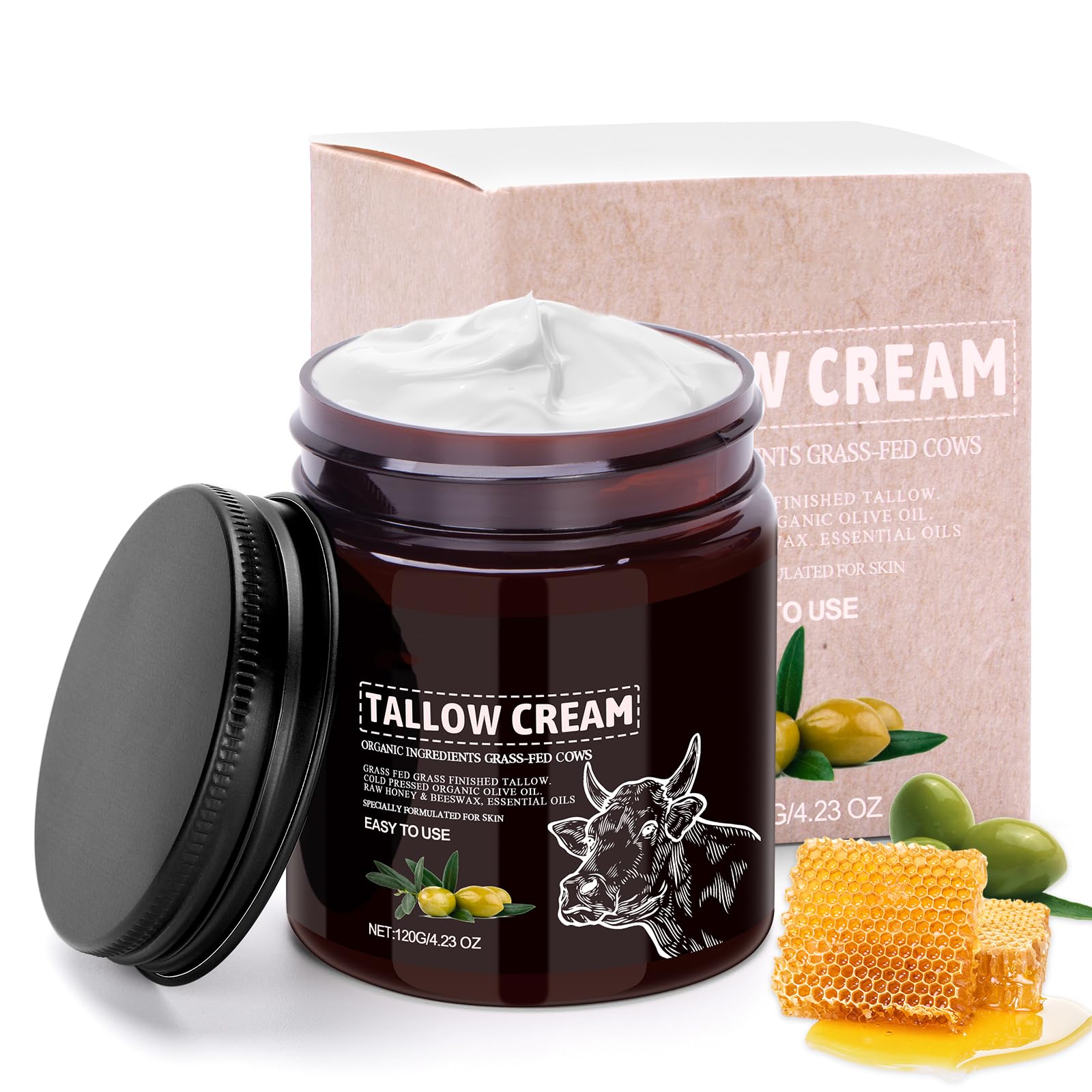 Beef Tallow, Beef Tallow and Honey Balm for Skin, Tallow Honey Skin Balm, Raw Honey Balm for Face and Body Skin Moisturizing Cream for All Types Skin