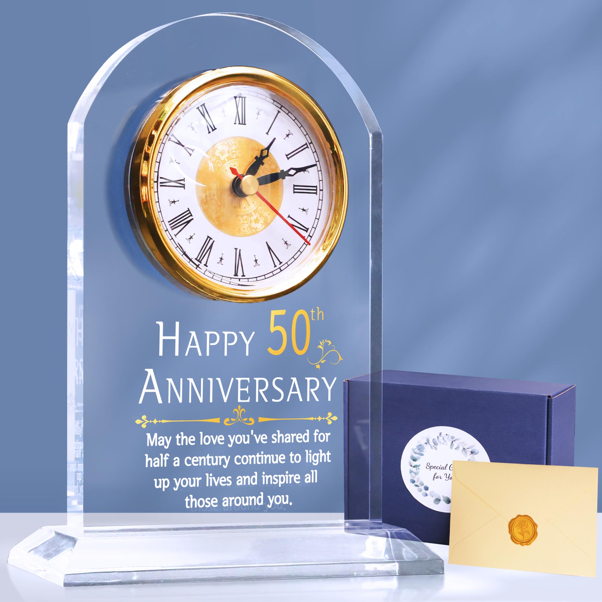 OkiyiD 50th Wedding for Couple, Golden Wedding, 50th, Quartz Desk Clock, 50 Years of Marriage Table Decor for Parents Grandparents