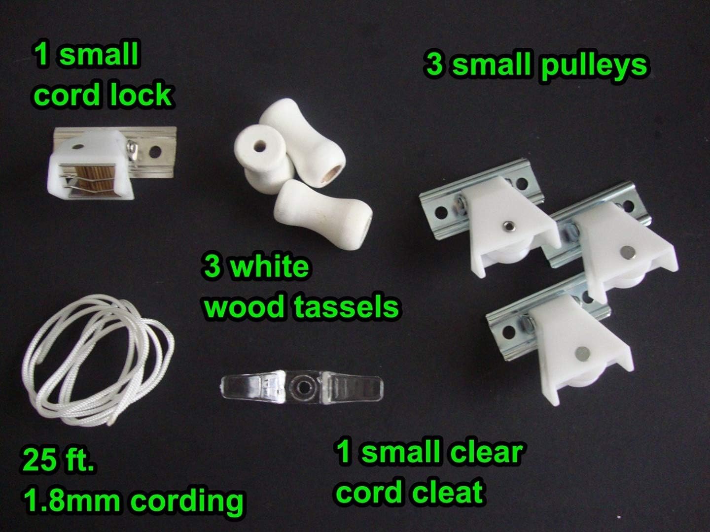 ROMAN SHADE KIT1 CORD LOCK/3 PULLEYS/3 TASSELS/1 CORD CLEAT/25 ft.CORD