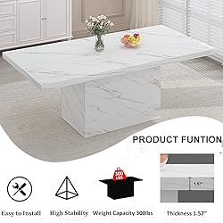 HSH 71” White Faux Marble Dining Table, Rectangle
