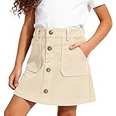 WELAKEN Kid Girls' Corduroy Mini Skirt with Pockets & Elastic Waistband