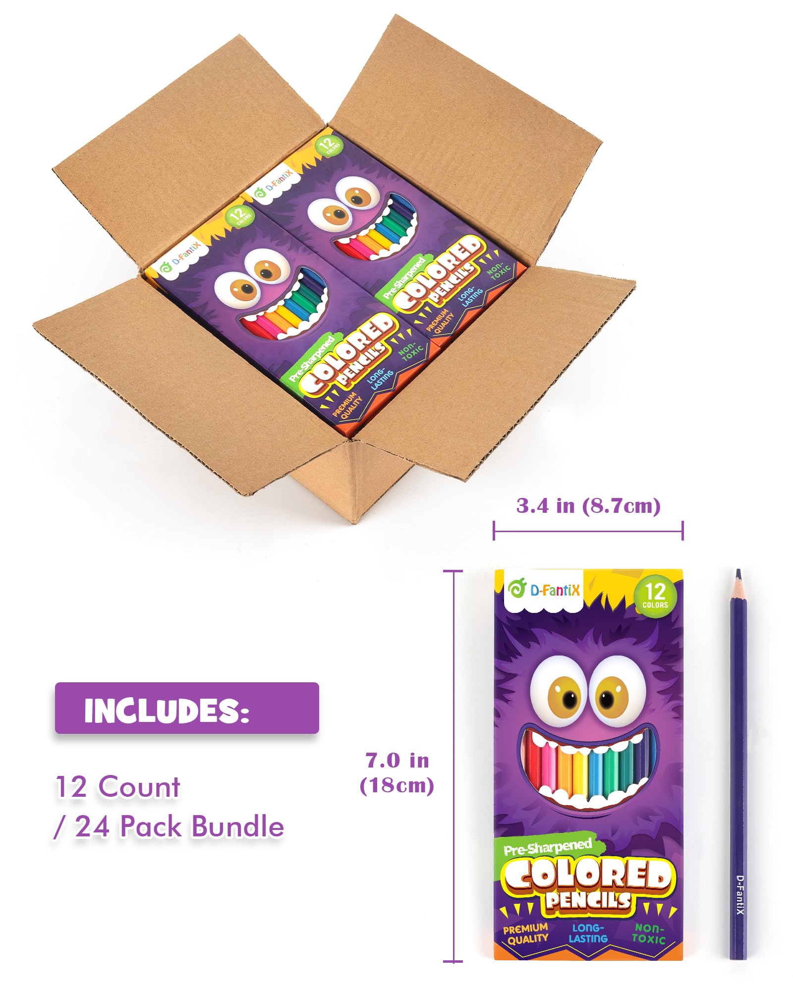 D-FantiX 24 Packs Colored Pencils Bulk, 288 Count Pre-Sharpened Coloring Pencils Set, Back to School Gifts for Students, Elementary Classroom Kindergarten School Supplies for Kids Boys Girls