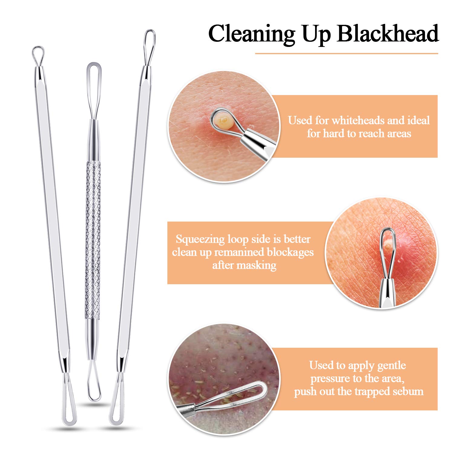 Blackhead Remover Pimple Popper Tool Kit 10 Pcs, Comedone Pimple Extractor Tool, Acne Kit for Blackhead, Whitehead Popping, Zit Removing: Beauty