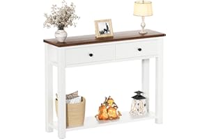 Homieasy Farmhouse Console Table with 2 Drawers, 32 Inch Small Sofa Table with Storage Shelf for Living Room, Behind Couch, Entryway Table for Hallway, Living Room, or Foyer, Rustic Brown and White