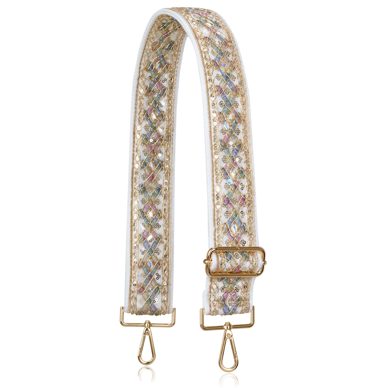 Photo 1 of ALLZEDREAM Purse Strap Crossbody Replacement Handbag Shoulder Bag 2" Wide Adjustable Embroidered Lace Sequins (Diamond Beige)