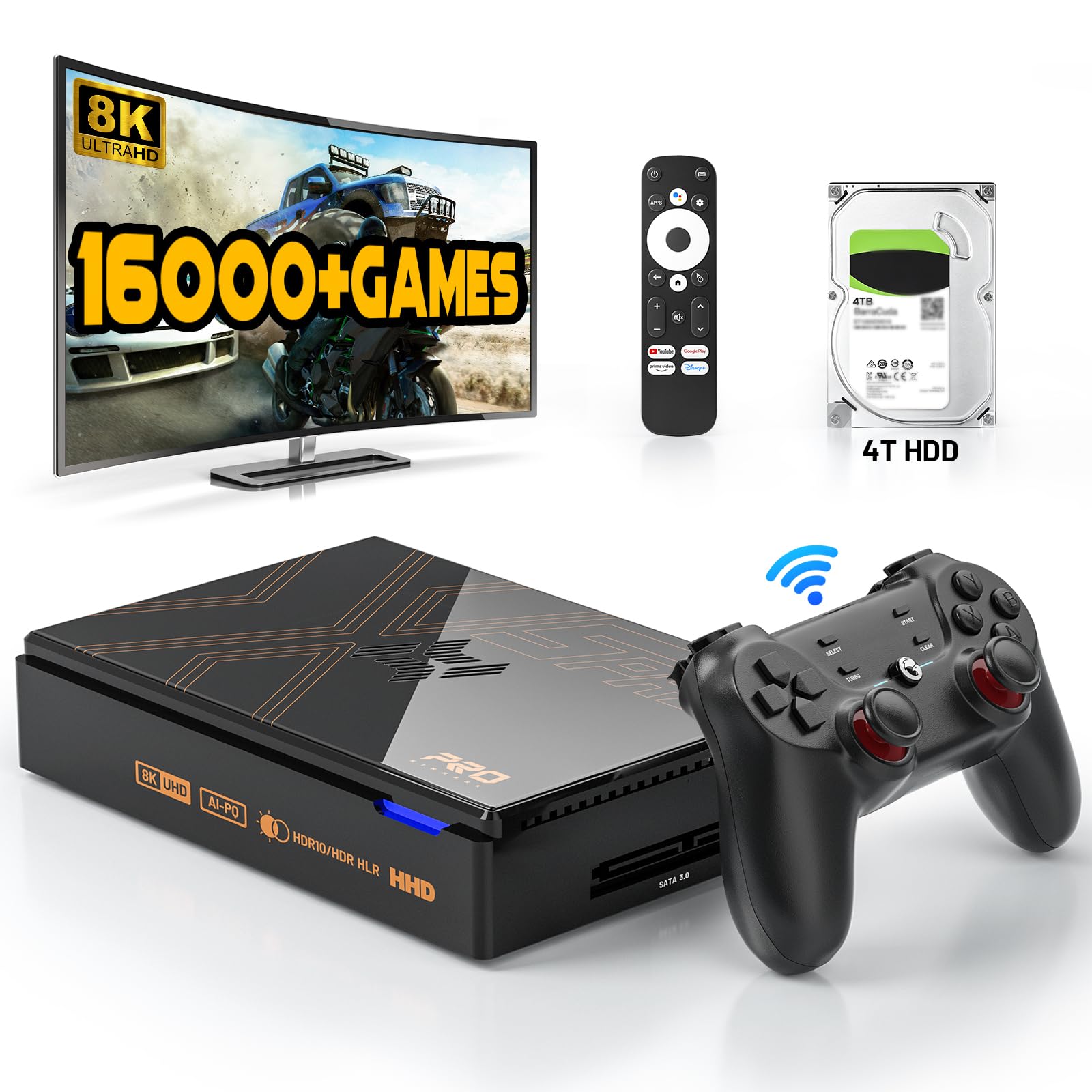 Kinhank Super Console X5 PRO Retro Game Console with 16000+Games,Android 12.0 OS,Emulator System Compatible with Most Emulators,8K UHD Output,WI-FI 6,BT 5.0,AV1,Gigabit Ethernet,Wireless Controller