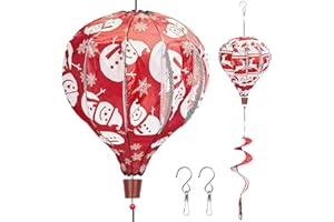 DECEED 2PCS Giant Rainbow Hot Air Balloon Wind Spinners 14" W x 59" H Large Multicolor Whirligig Wind Spinner Hanging Ornaments for Yard Garden Lawn Outdoor Decorations (Christmas)