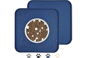 Ptlom 2 Pcs Silicone Pet Placemat for Dogs and Cats, Non-Slip Waterproof Dog Feeding Bowl Mat Prevent Food and Water Overflow, High-Lips Puppy Dish Tray Mat Suitable for Medium Small Pets, Navy