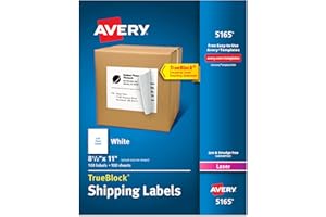Avery Full-Sheet Printable Shipping Labels, 8.5" x 11" Customizable Stickers, White, 100 Blank Mailing Labels, Great for Mailing, Shipping, Organizing, and More (5165)