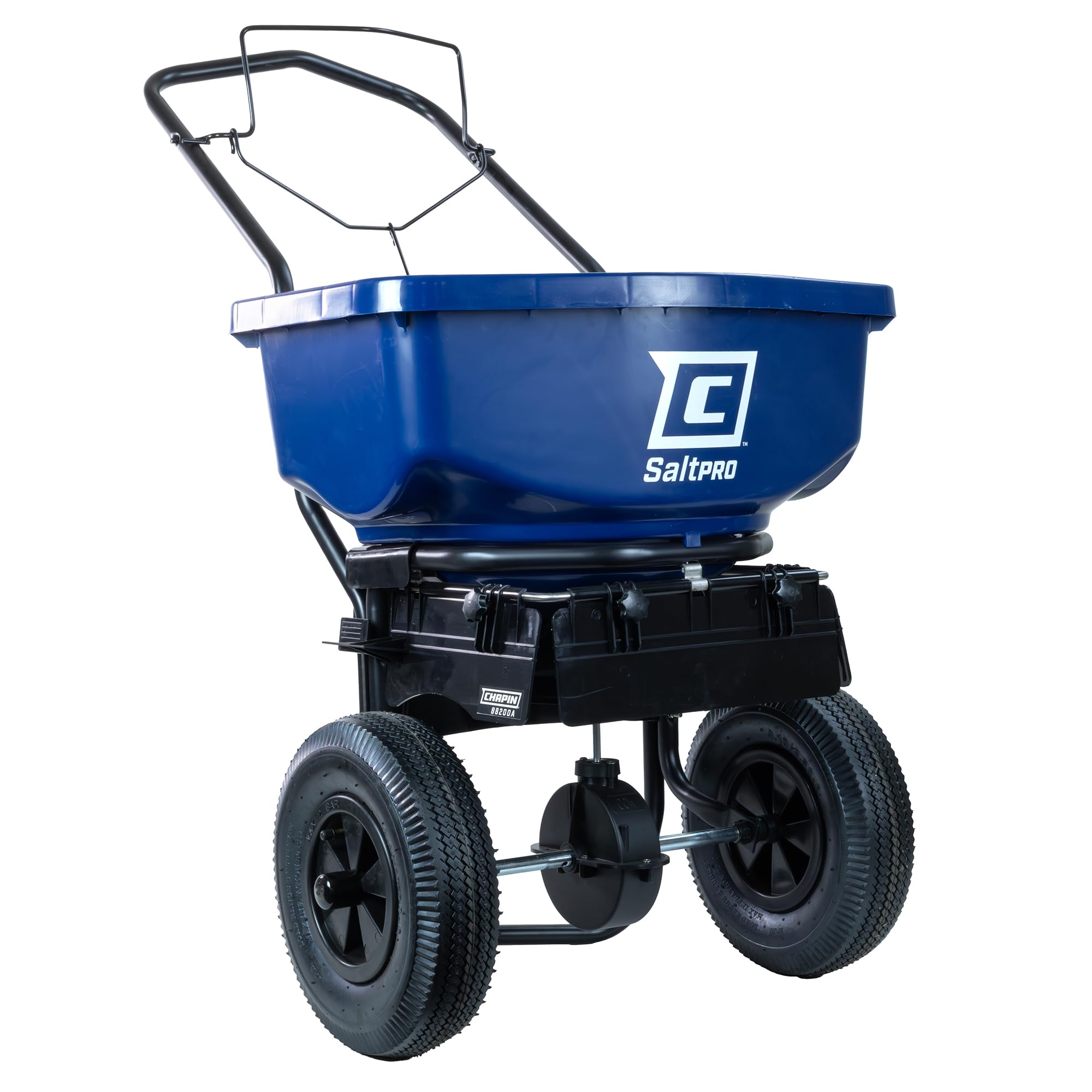 View 1 of *UPDATED 3/27/26* Chapin 88200A Spreader, Salt, Ice Melt, All Season, SaltPro, Walk Behind, Spiked Auger, Adjustable Baffles, 12" Tires, Coated Steel Frame, Enclosed Gears, Weather-Resistant, Rain Cover, 80Lbs
