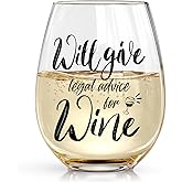 LANBAIHE Funny Wine Glass for Lawyers - 15oz Stemmed Wine Cup with Humorous Legal Advice Quote, Best Birthday/Christmas Gift for Law Firm Staff Graduates(Clear Glass)
