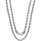 Savlano 2mm-5mm Stainless Steel Rope Twist Necklace Chain For Men & Women Comes in 16-30 inches Gift Box