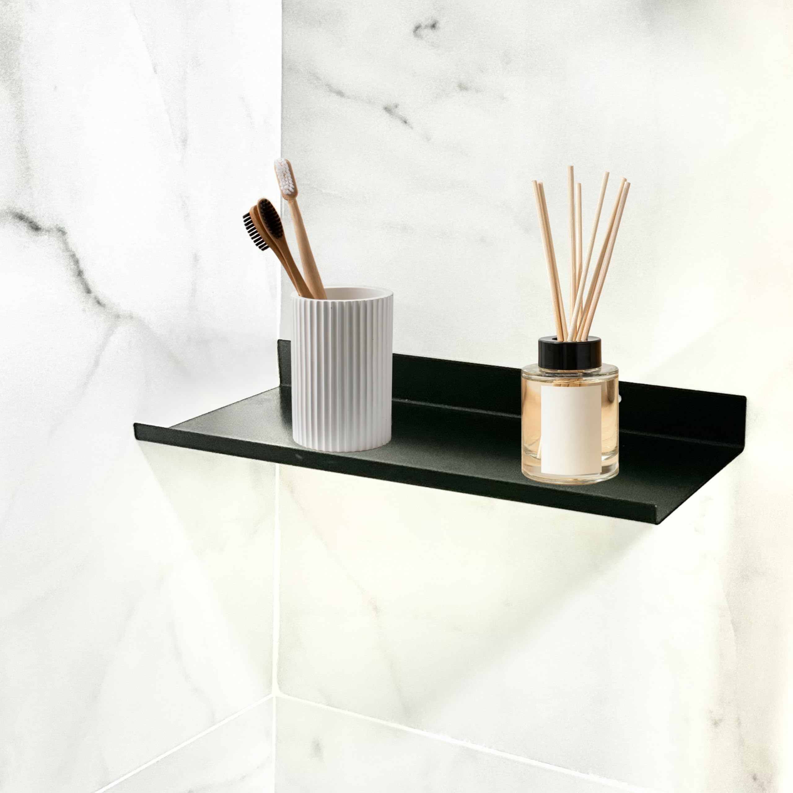 X CLICK Bathroom Shelf – Bedside Tables – Wall Shelf – Floating White Nightstands – Spice Racks for Kitchen – Wall Shelves – Kitchen Shelves – Stainless Steel – 31 x 12 x 3 cm (Pack of 2 Black)