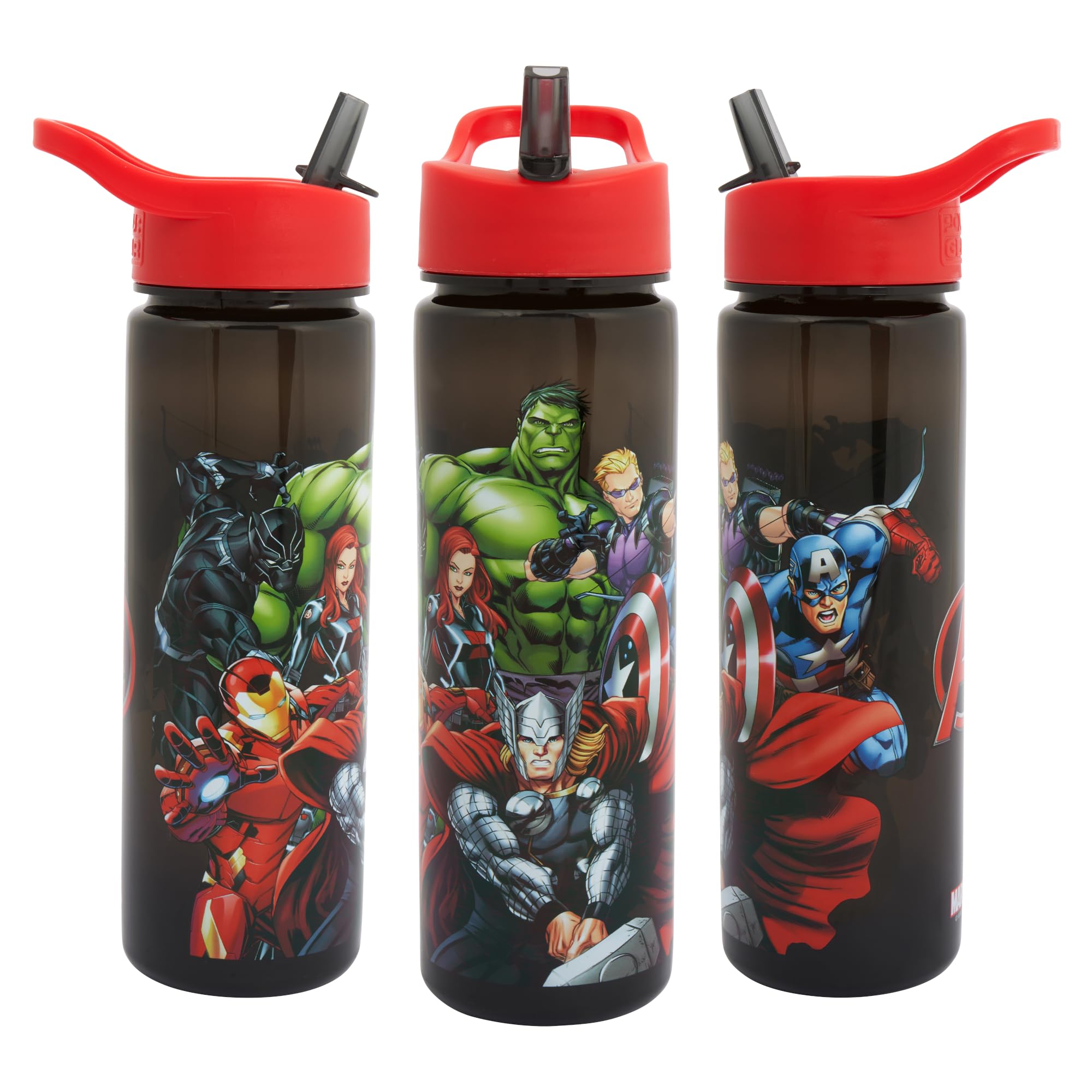 Marvel Avengers Water Bottle Flip Up Straw 600ml by Polar Gear – Kids Reusable Non Spill - BPA Free - Ideal For School Nursery Sports Picnic