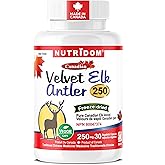 Nutridom Velvet Elk Antler 250mg, 100% Canadian, Freeze-Dried, Non-GMO, NO Additives, Gluten Free, Made in Canada (30 Veggie 