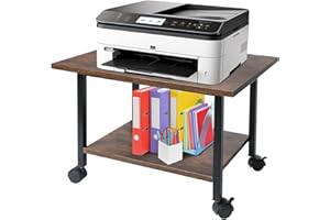 RANXFLOAT Printer Stand, Under Desk Printer Table with Wheels, 2 Tier Industrial Mobile Printer Table with Storage Shelf, Rolling Printers Cart Holder for Home, Office, Rustic Brown and Black