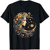 Mystic Sun and Moon Woman Mystical Flowers Aesthetic T-Shirt