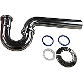 EZ-Fluid 1-1/2" Thick Heavy Duty 17 Gauge Kitchen Sink Chrome Brass P-Trap w/Brass Nuts & 1-1/2" x 1-1/4" Reducing Washer, fo