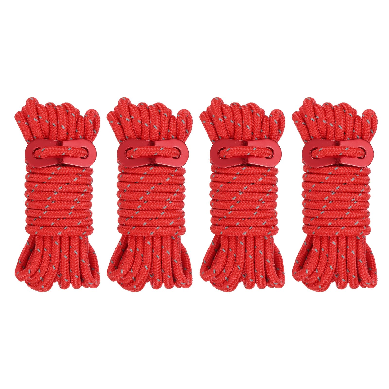 PATIKIL 5mm Tent Rope, 4 Pack 13ft Reflective Guyline Cord Tied Downs Rope Paracord Cord Camping Ropes with Red Aluminum Cord Adjusters for Camping Hiking Tent, Red
